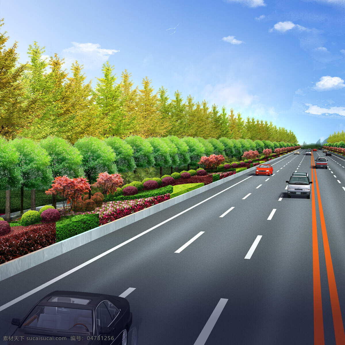 环境设计 景观设计 汽车 树木 市政 道路 效果图 设计素材 模板下载 城市主干道 市政道路建设 公路绿化 家居装饰素材