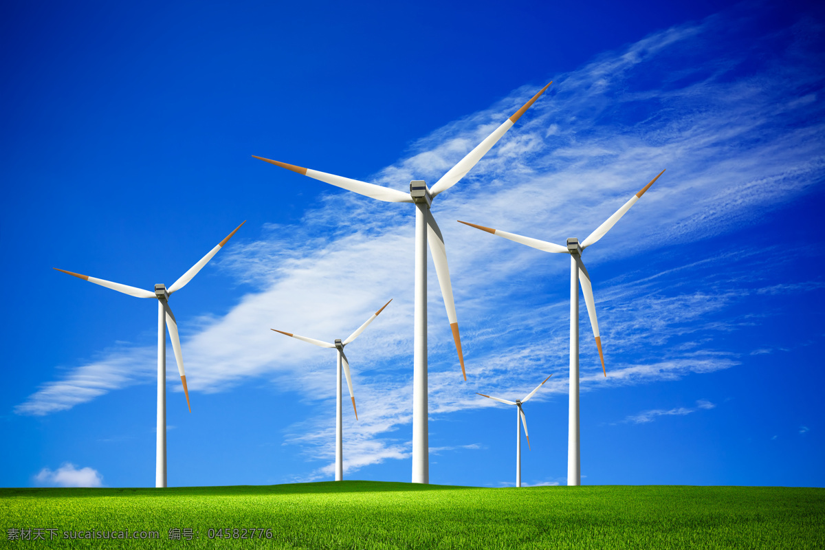 风能发电 风能 风力 风车 发电 蓝天 科技 能源 环保 现代科技 草原 上 发电机 其他类别 生活百科 蓝色