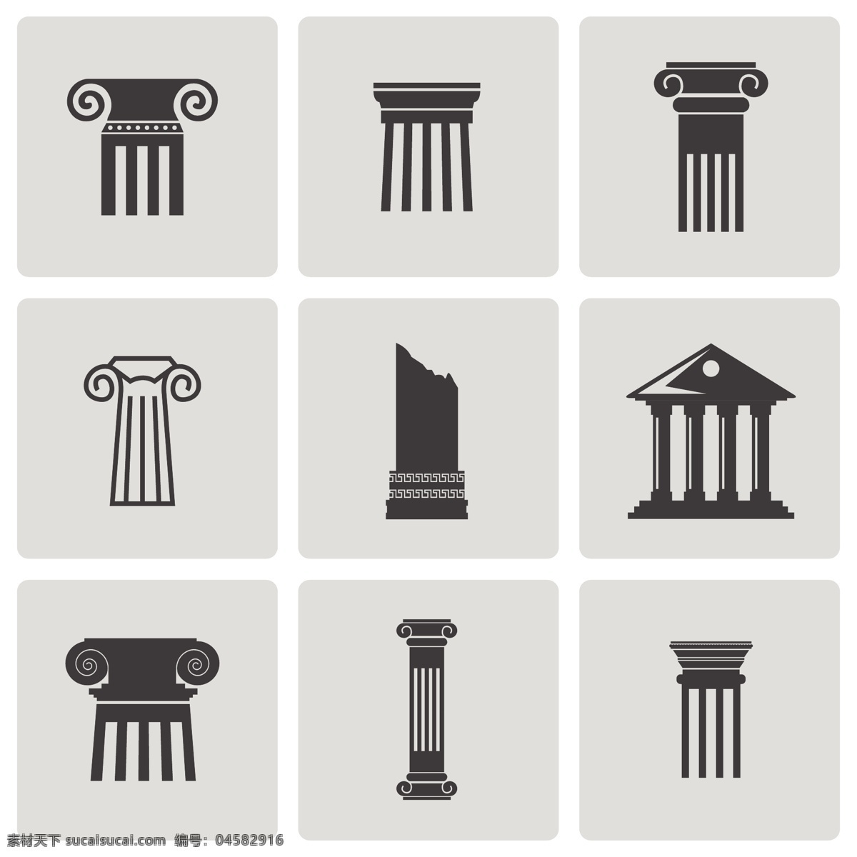 罗马柱 雕刻 环境设计 建筑材料 建筑设计 欧洲 石柱 石刻 手绘 矢量 装饰素材