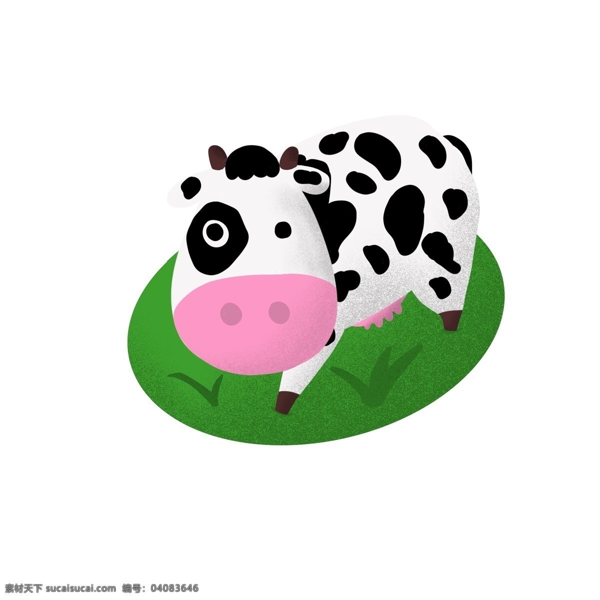 奶牛 扁平 体 草地 可爱 风格 绿色 粉色