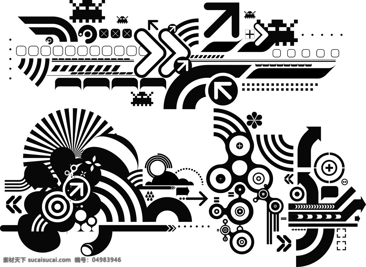 黑色 矢量 箭头 涂鸦 复古 图标 圆圈 高清 广告装饰图案 源文件