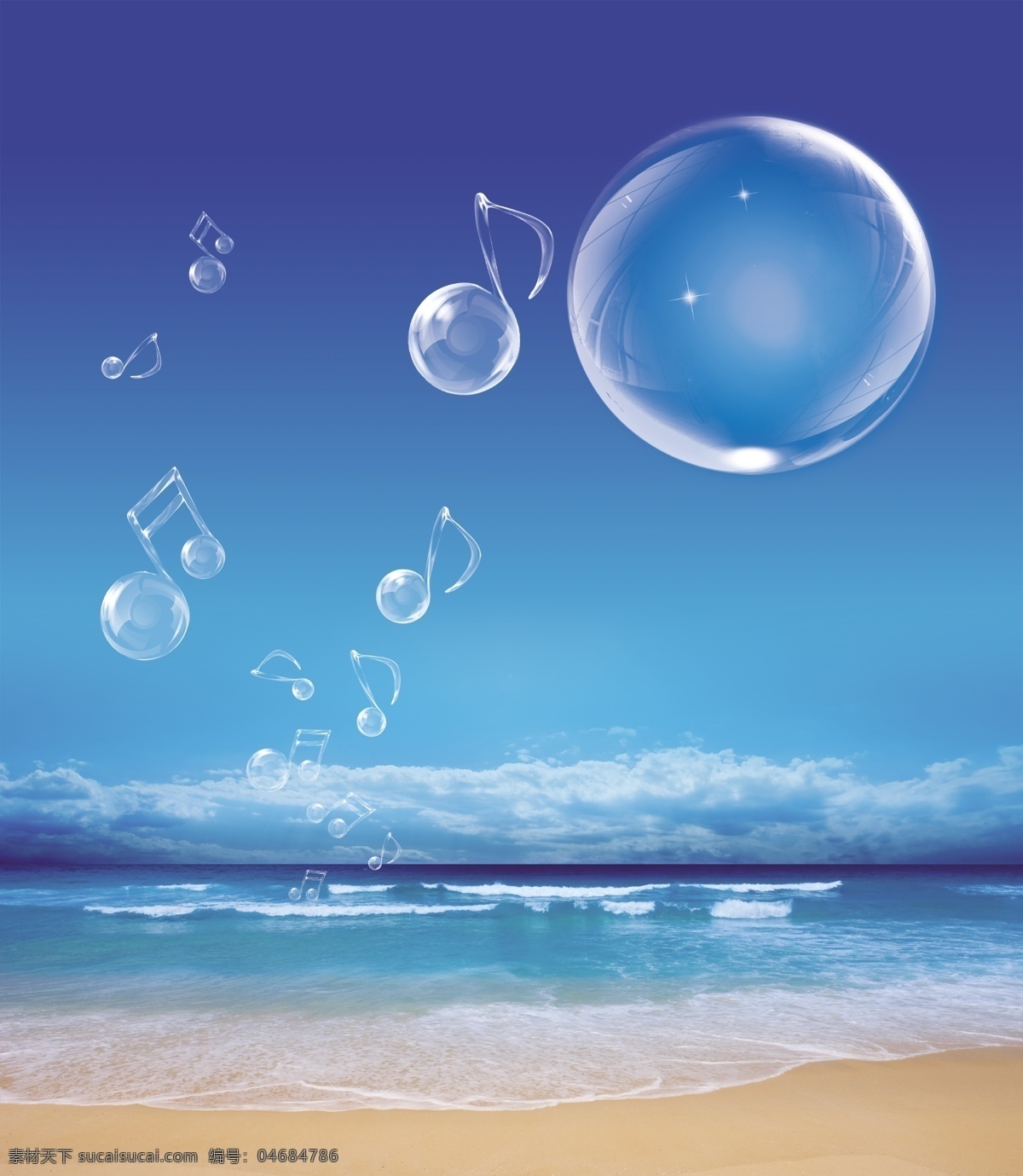 分层 psd分层图 psd源文件 白云 大海 大自然 海滩 海洋 模板下载 蓝天 沙滩 音乐符号 水泡 气泡 素格 源文件
