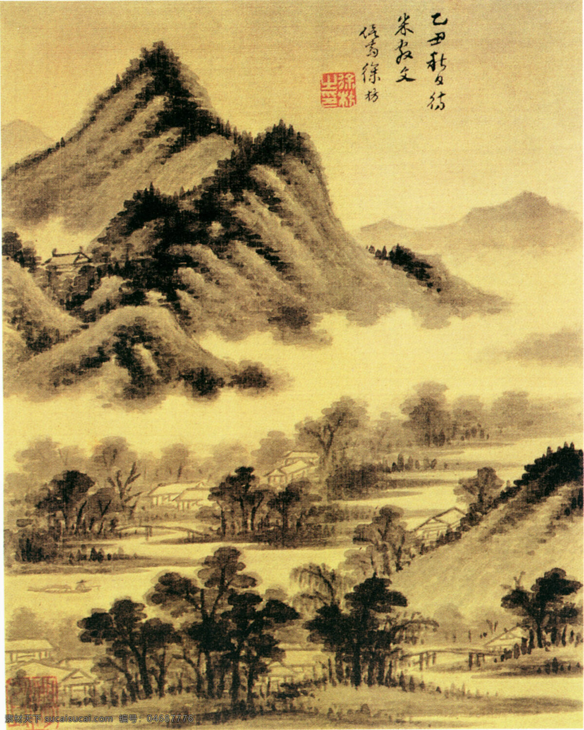 古画 绘画书法 山水图 设计图库 文化艺术 中国名画 米 友仁 云山 图 设计素材 模板下载 米友仁云山图 矢量图 日常生活