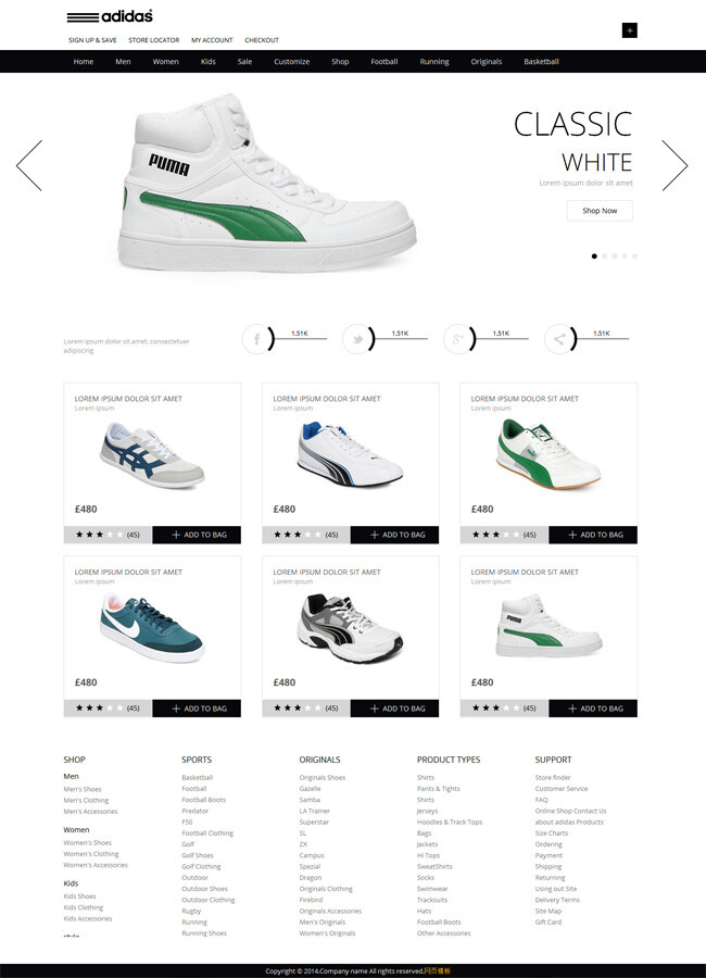 白色 运动鞋 html 模板 电子商务 网站模板 运动类销售 网页素材 网页模板