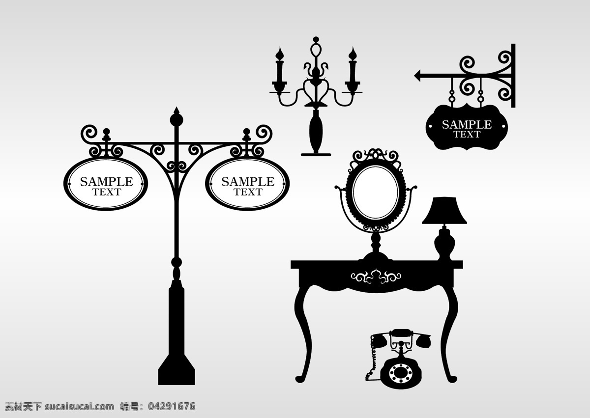 复古 标志 矢量 标牌 标签 材料 符号 欧洲 梳妆台 烛台 经典实用 矢量图 其他矢量图