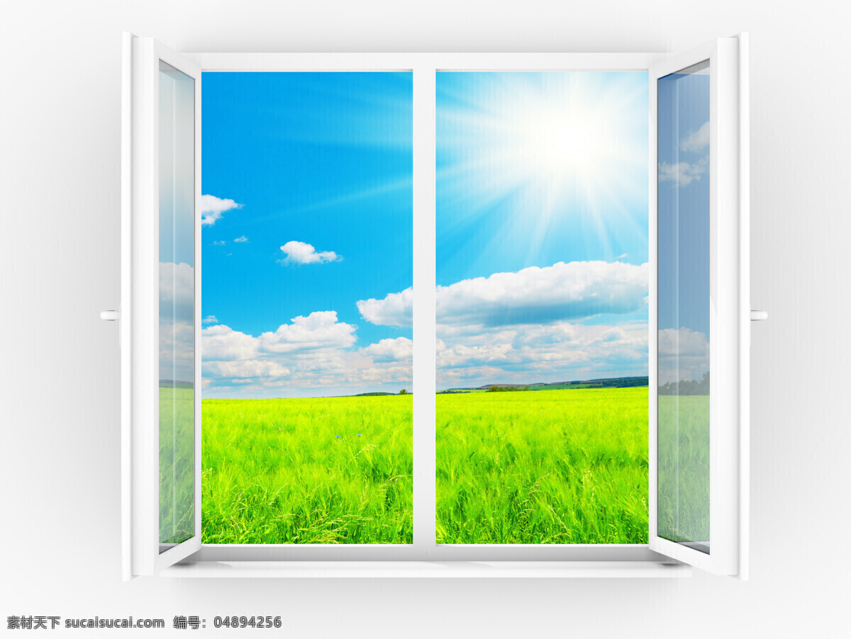 窗外 大自然 美景 窗户 阳光 太阳光 太阳 草地 绿草 蓝天 白云 高山 大自然美景 其他类别 环境家居