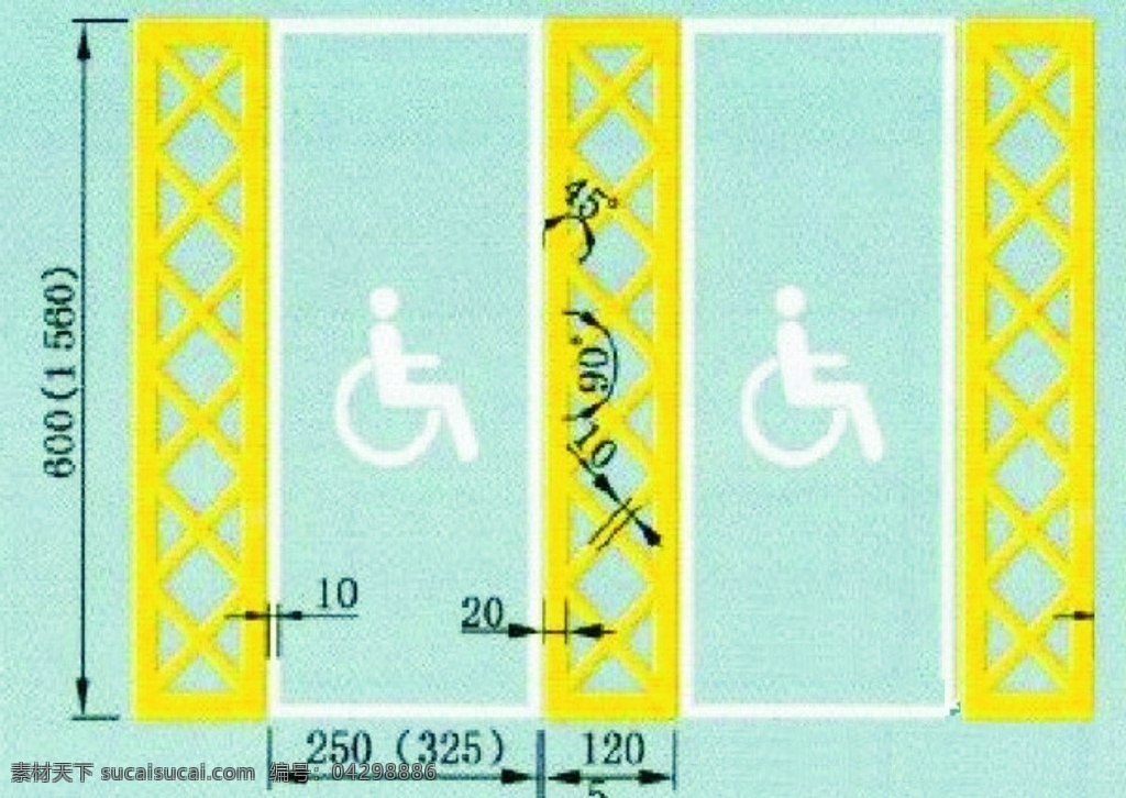 残疾人 专用 车位 轮椅 黄色 条文 白色 带角度 标准 室内广告设计