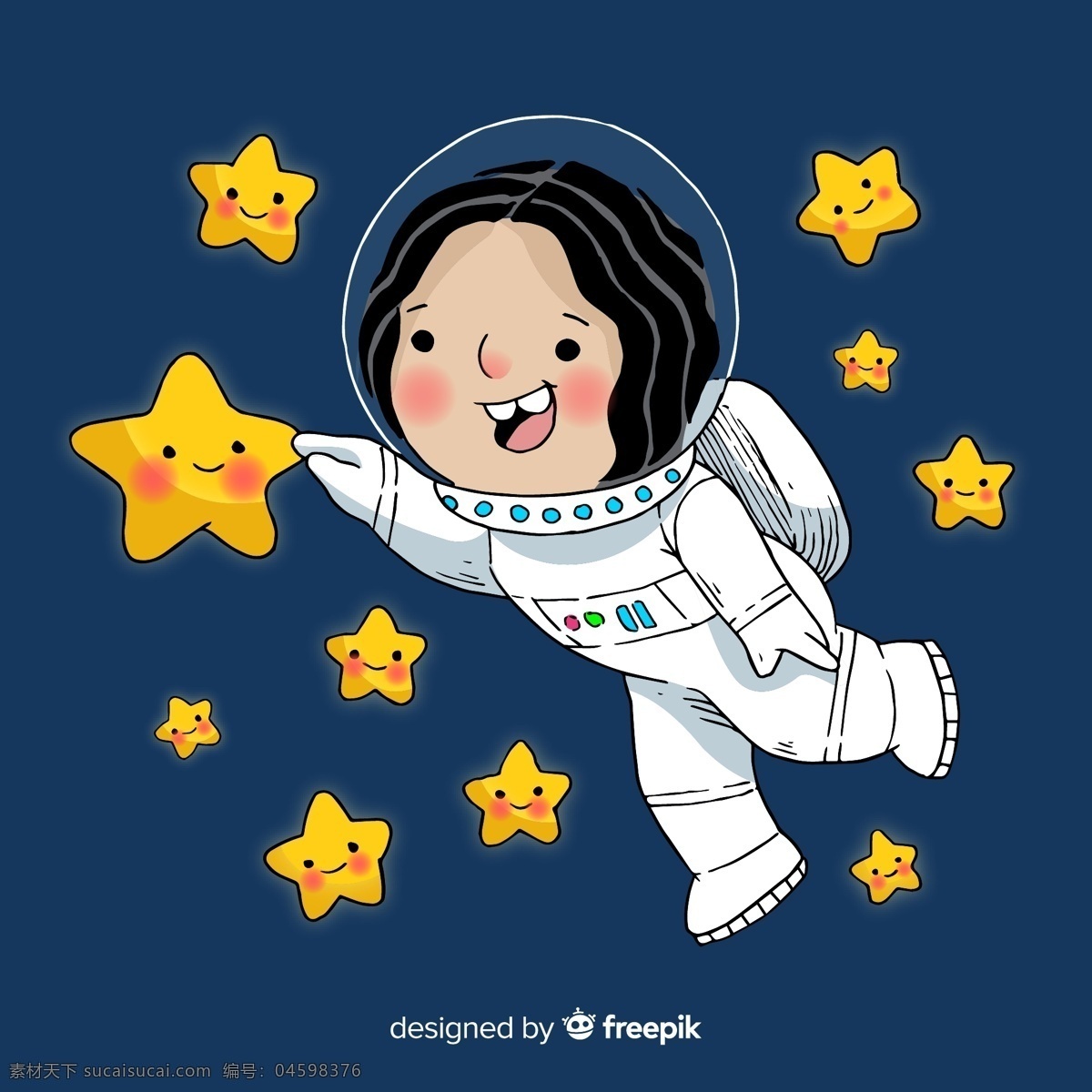 彩绘 可爱 摸 星星 宇航员 女子 太空 科技 动漫动画 动漫人物