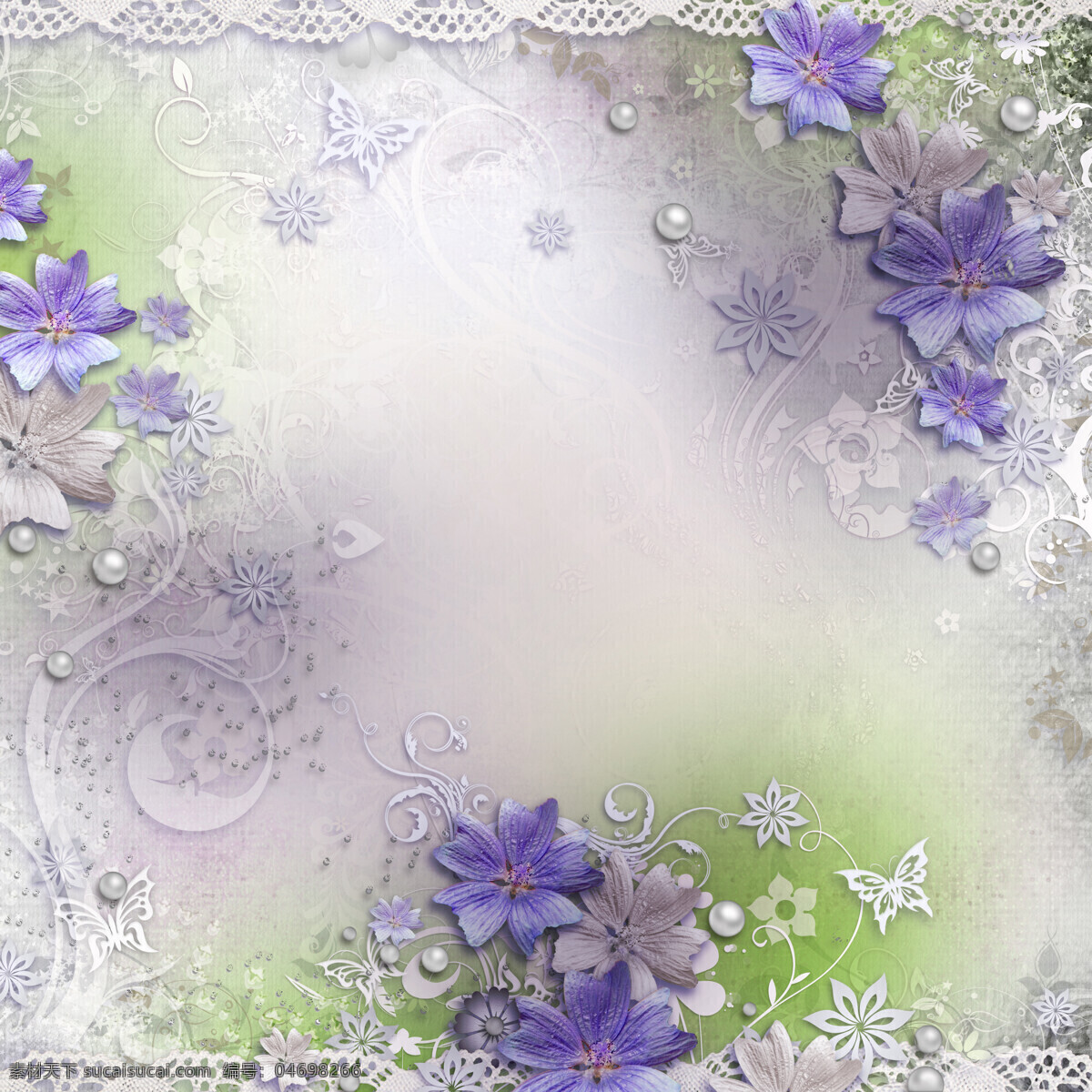 紫色花朵 鲜花 边框 蕾丝边框 白色花朵 背景底纹 底纹边框