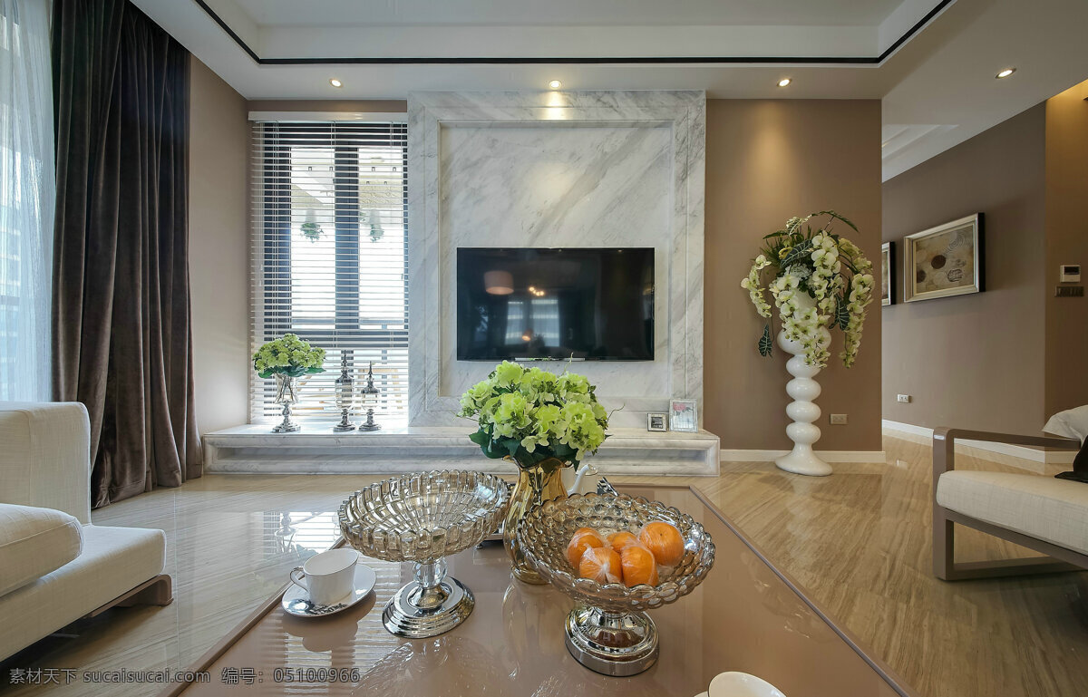 现代 清新 客厅 深褐色 窗帘 室内装修 效果图 木地板 客厅装修 木材茶几 白色沙发