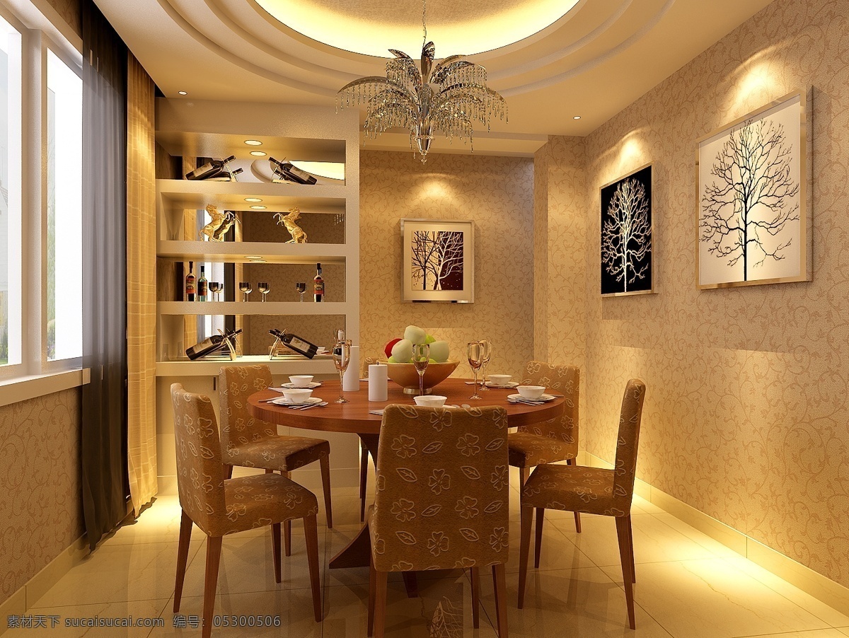 简约 家装 餐厅 模型 时尚家居 时尚家具 室内设计 餐厅模型 桌椅组合 max 棕色