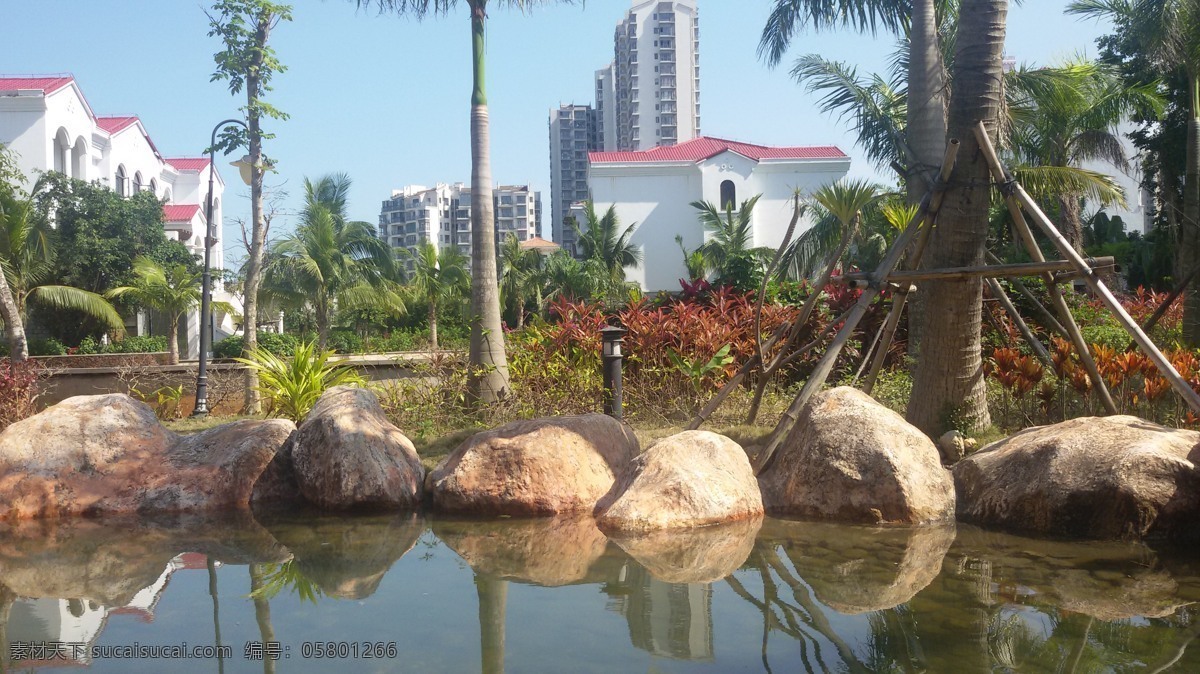 小区景观 绿树 景观 景观园林 景观设计 水 水池 石头 园林建筑集锦 建筑园林 园林建筑