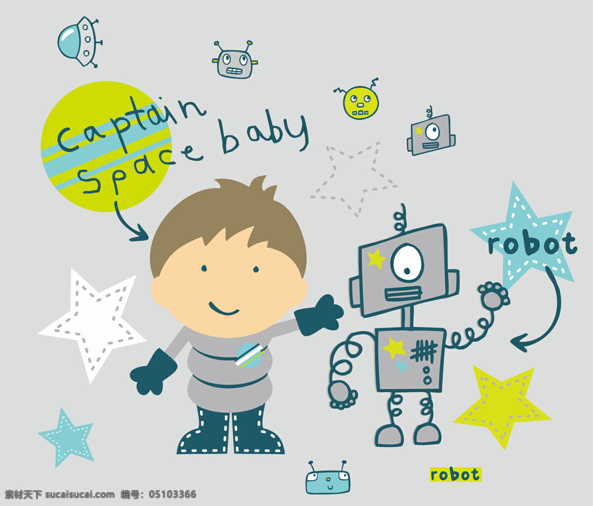 插画 卡通 男孩 机器人 太空 星空 遨游 星星 矢量图 展架 易拉宝 绿色 蓝色 可爱 丝印图案 海报 喷绘 robot 灰色 黄色