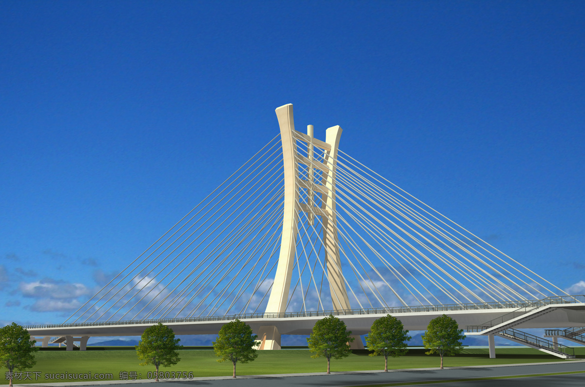 斜拉桥效果图 立交 道路 隧道 天桥 桥梁 交通 景观 效果图 桥梁效果图 3d设计 3d作品