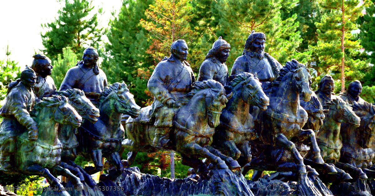 成吉思汗 铁骑 战队 雕塑 内蒙古 呼伦贝尔 满洲里 骏马 勇士 天空 建筑园林 黑色