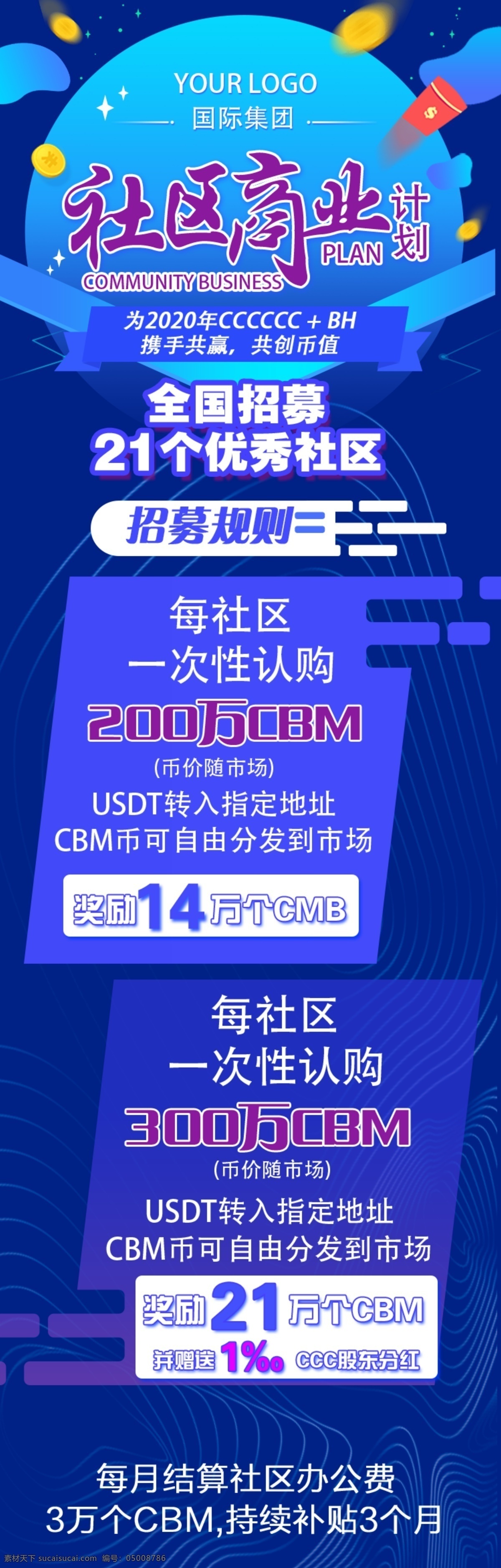 社区 商业 福利 活动 海报 社区福利 科技蓝 科技金融 线条 长图海报 文案 科技感 分层