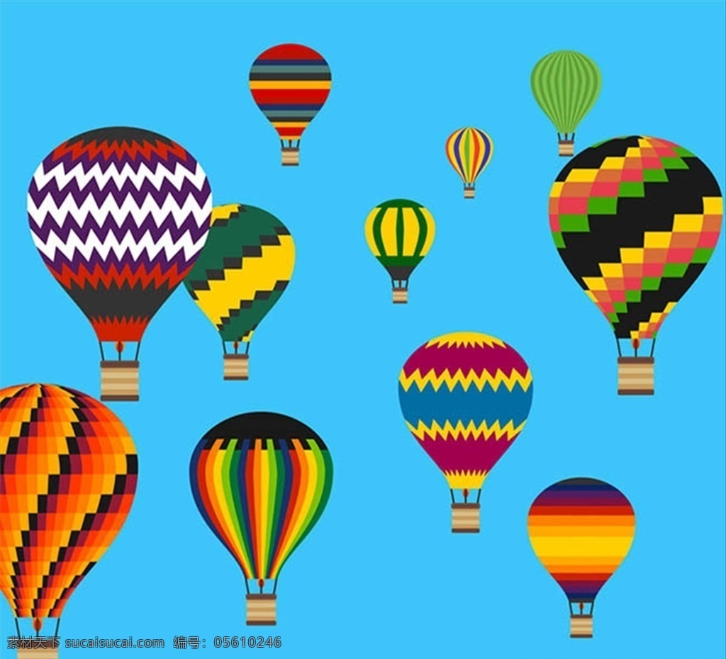 缤纷 花纹 热气球 矢量 水彩 彩绘 矢量素材 气球 热气球元素 元素