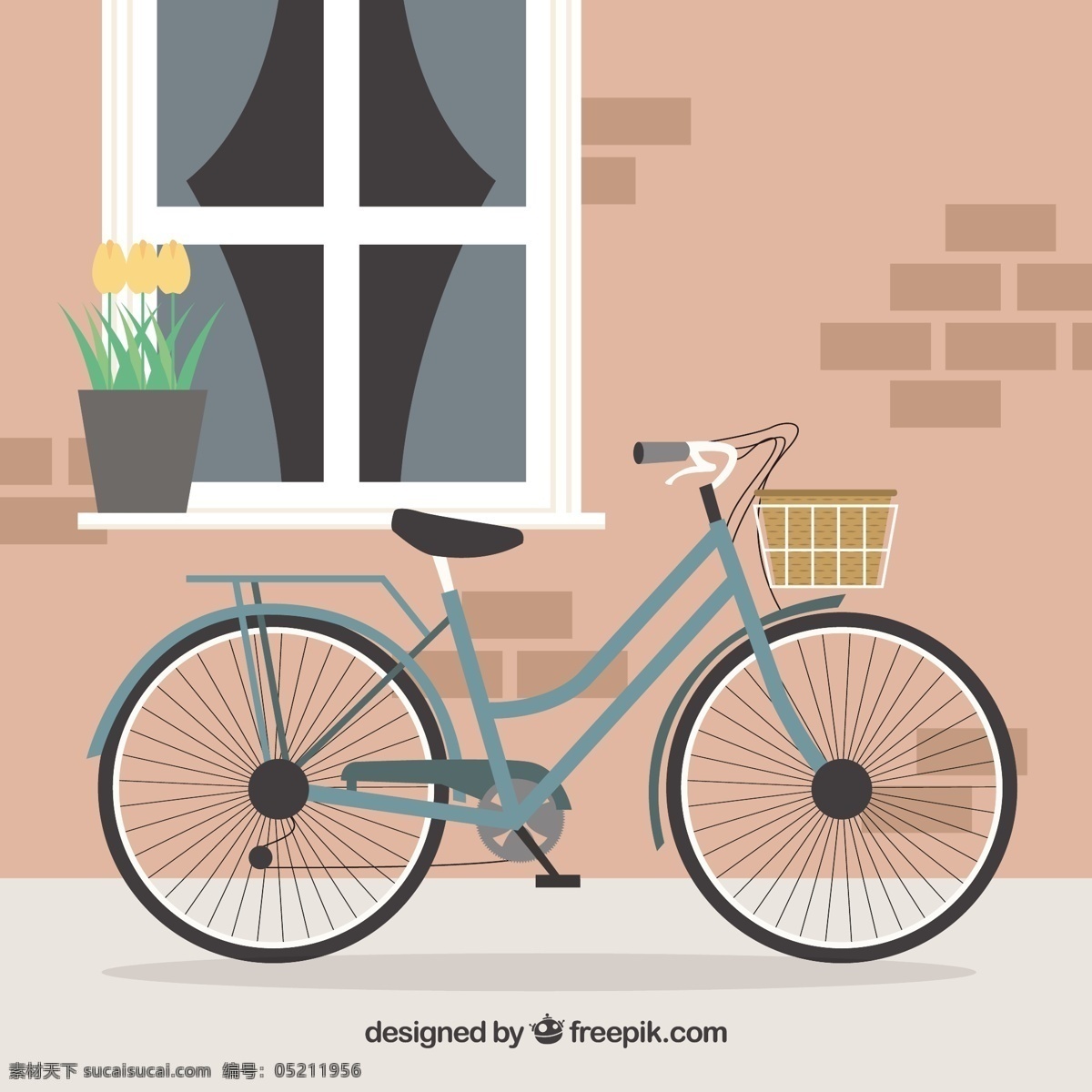 可爱 房子 背景 前面 篮子 里 自行车 复古 复古背景 运动 健身 健康 墙 窗 交通 连锁