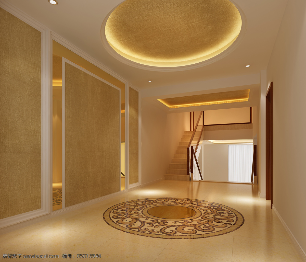 吊灯 房屋 环境设计 楼梯 门厅 室内设计 走廊 二楼 设计素材 模板下载 花纹地毯 装饰素材