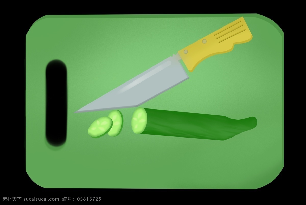绿色案板切菜 刀子 黄瓜 案板