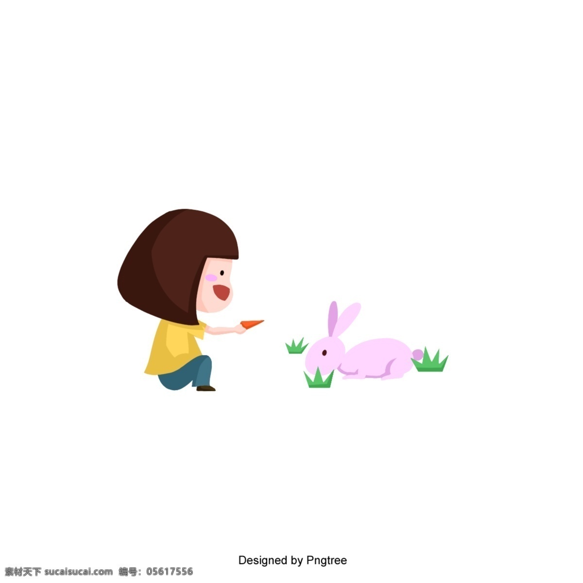 卡通 兔子 女孩 矢量 动物 儿童 孩子 快乐 可爱 草