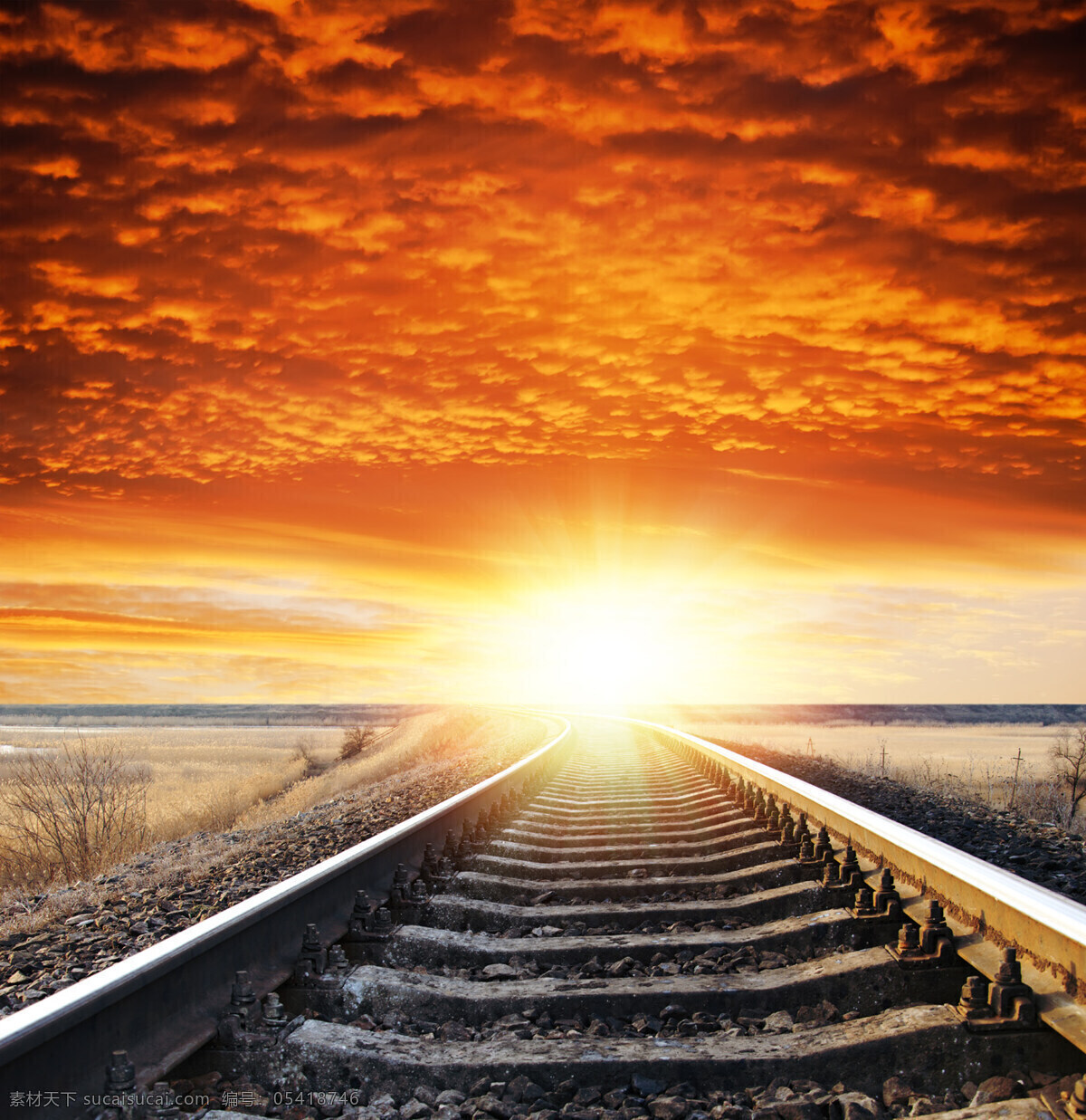 铁路铁道 铁路 铁道 红云 日出 橙色