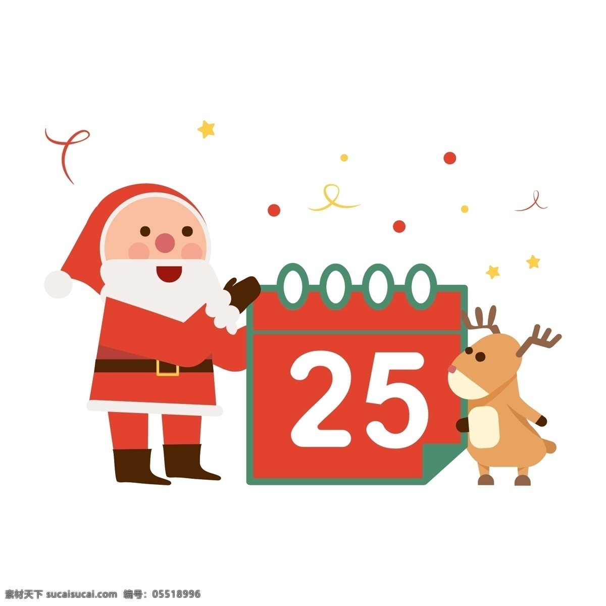 向量 可爱 圣诞 圣诞老人 平四 后卫 快乐 绿色 红色 麋鹿 插图 日历 材料 节日 圣诞节