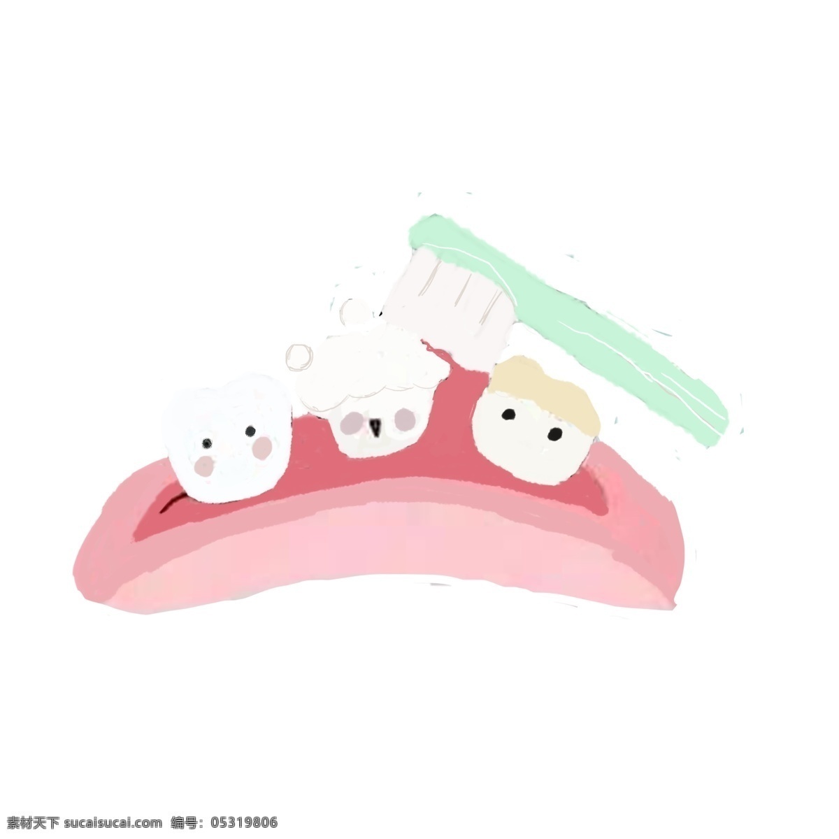 国际 爱 牙 日 原创 商用 元素 刷牙 牙齿 牙刷 牙膏泡泡 嘴巴