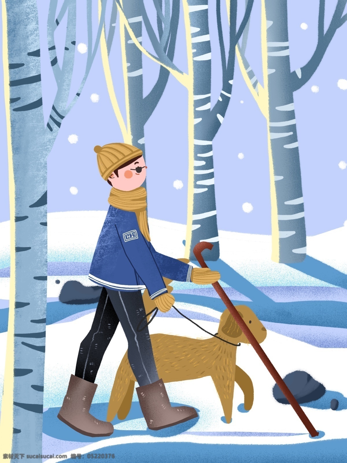 国际 残疾 人日 男孩 导 盲 犬 散步 导盲犬 冬天 围巾 树 国际残疾人日 狗 雪