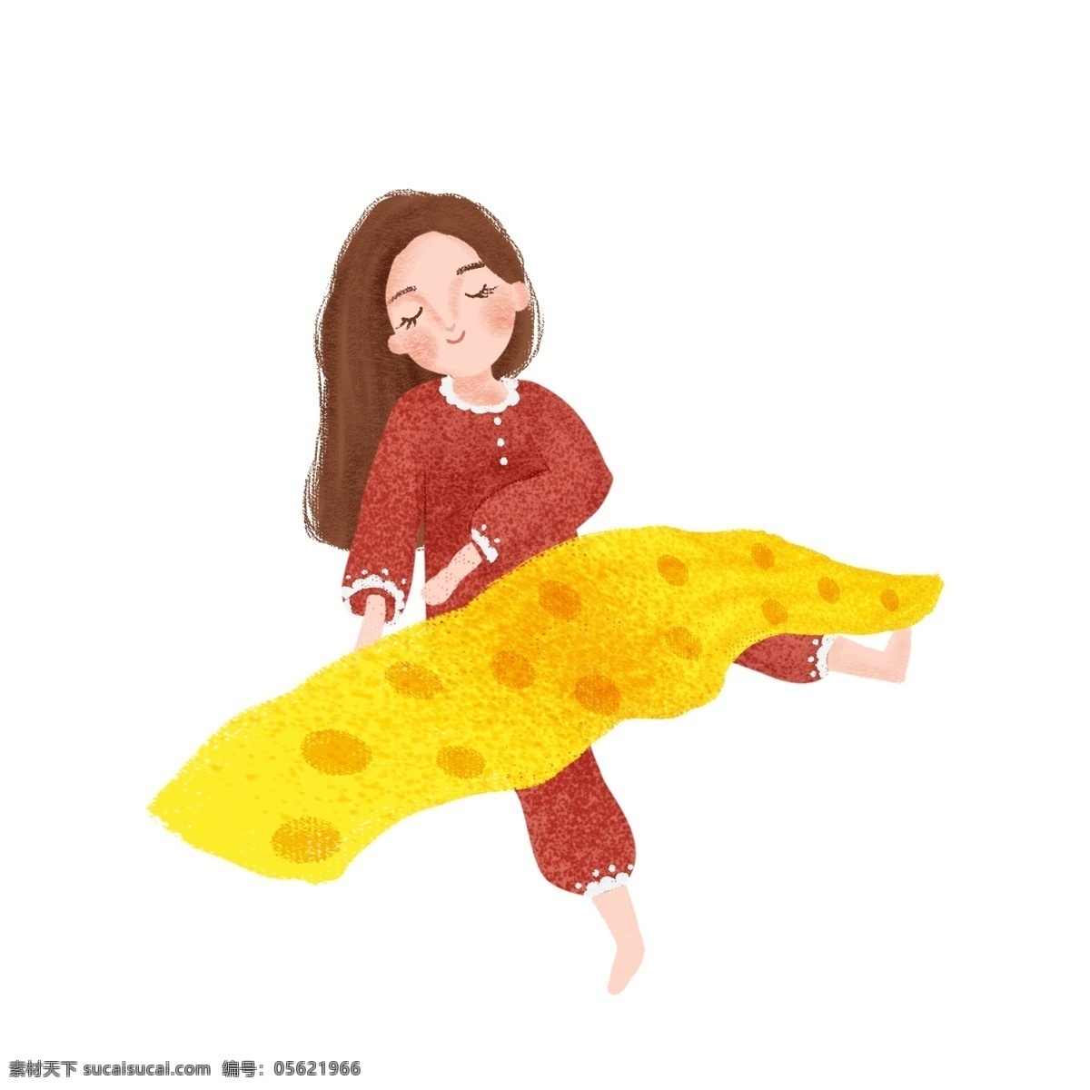 卡通 手绘 盖 毯子 睡觉 女孩 插画 女生 人物 儿童 可爱