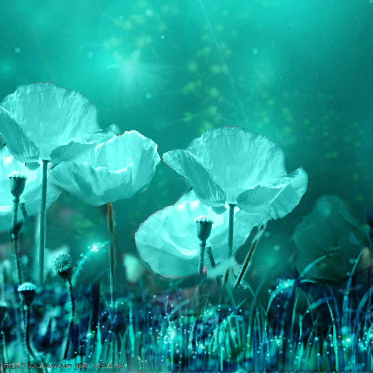 植物 ps 合 层 图案 合欢花 装饰画 系列 高清 300 分辨率 青色 天蓝色