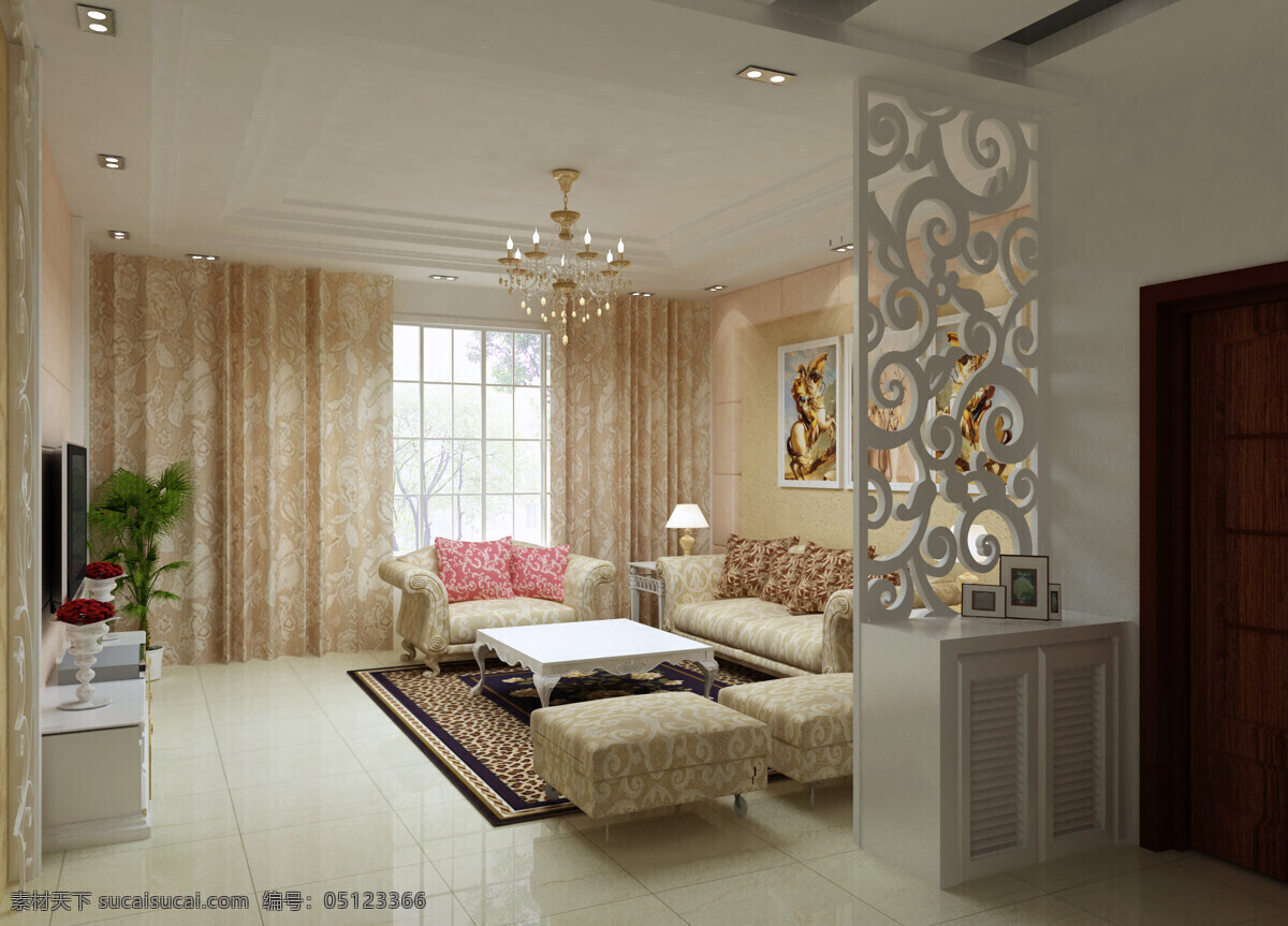3d 3d设计 3d作品 窗帘 瓷砖 客厅 欧式 盆景 效果图 设计素材 模板下载 室内 沙发 家居装饰素材