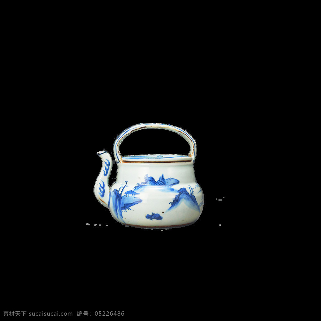 清雅 蓝色 花纹 陶瓷 茶壶 产品 实物 茶道 茶具 产品实物 蓝色花纹 陶瓷茶壶