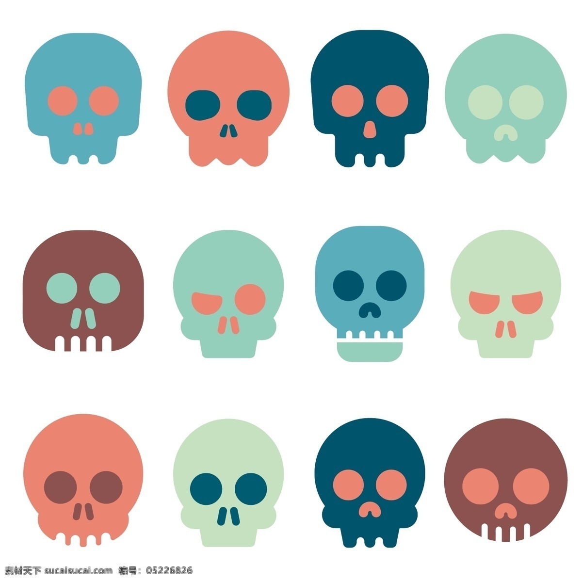 彩色图标颅骨 图标 头骨 颜色 人 头 骷髅 设置 死亡 符号 骨 集合 死 收集 有色 头盖骨