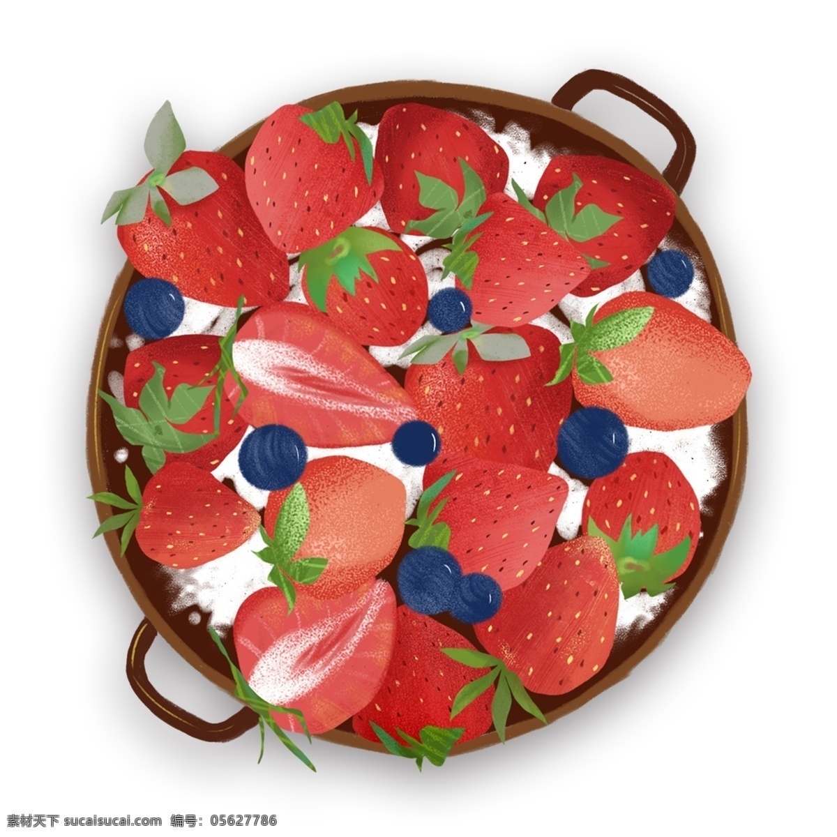 美味 草莓 沙拉 装饰 元素 装饰元素 手绘 蓝莓 食物 水果