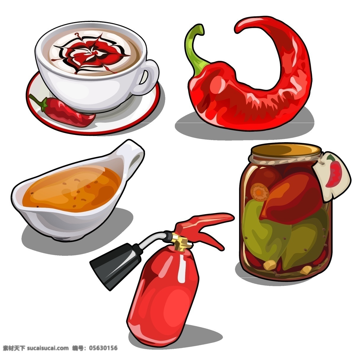 手绘 食品 元素 插画 咖啡 辣椒 美味 浆料