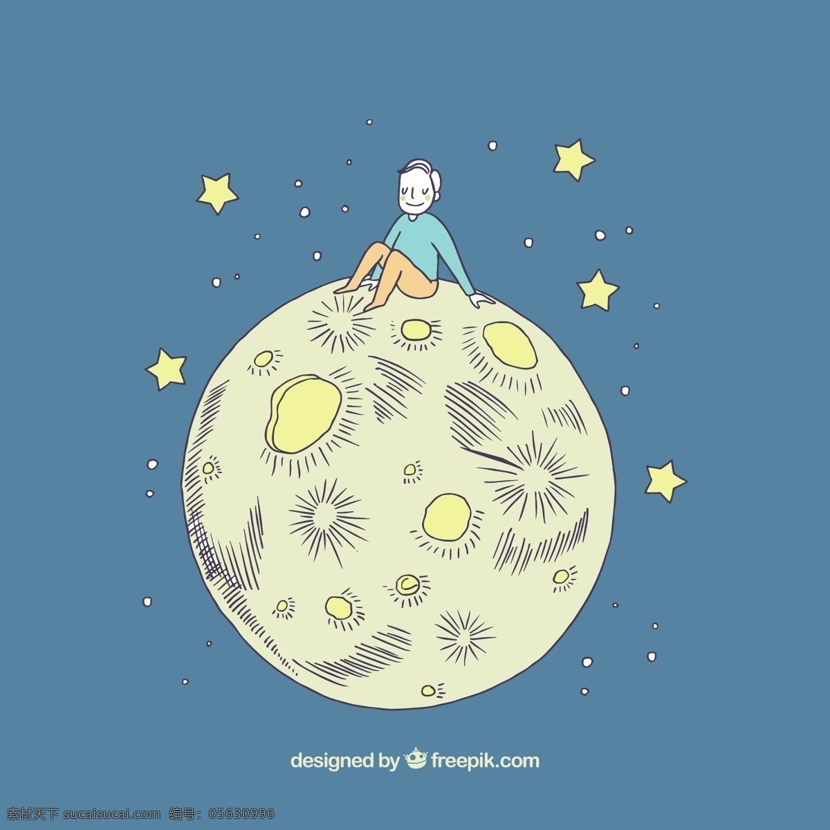 坐在 月球 上 男子 彩绘 星星 太空 小王子 矢量 高清图片