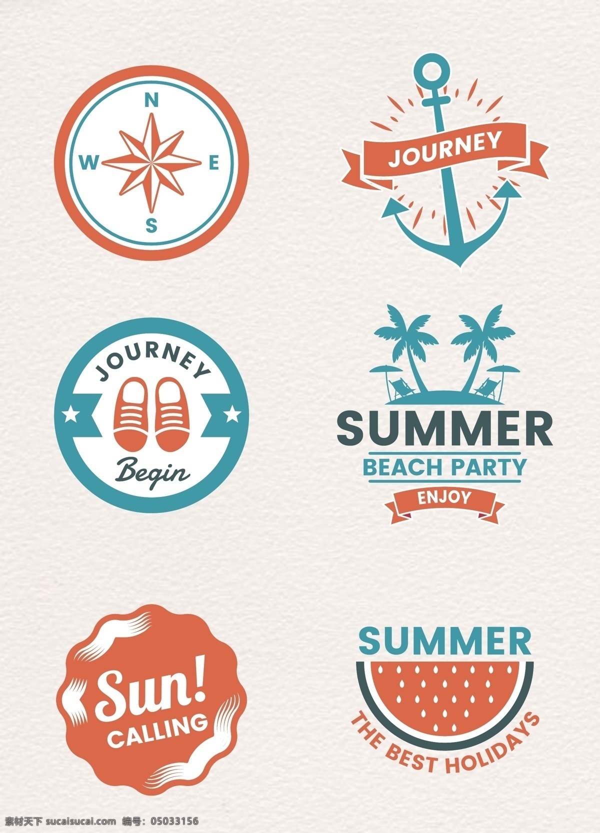 款 矢量 夏日 度假 指南针 标签 标签设计 西瓜 椰树 夏日促销 夏日度假 夏日旅行 彩色标签 船锚