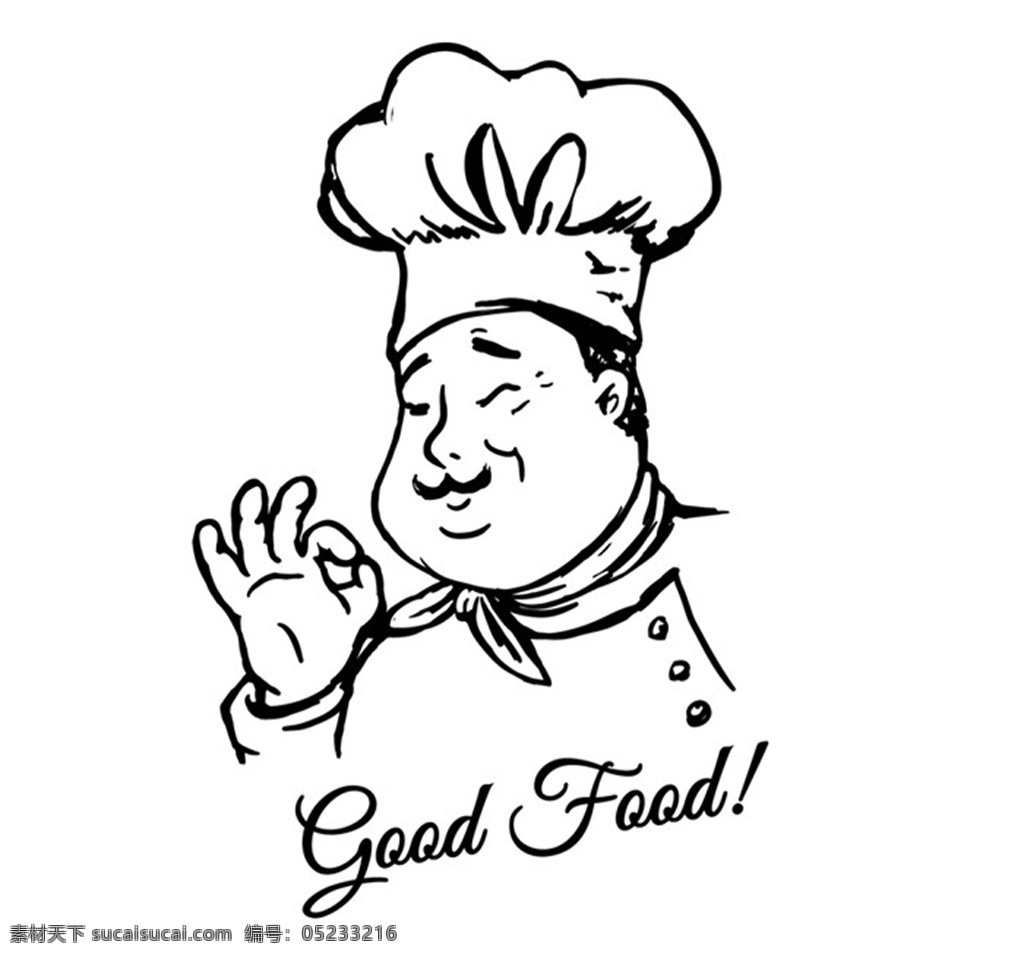 素描 卡通 主厨 半身像 卡通人物 厨师 厨师半身像 厨师帽 餐饮 烹饪 good food 餐饮标志 白色