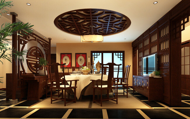 中餐厅 模型 餐厅 古典 中式 3d模型素材 室内装饰模型