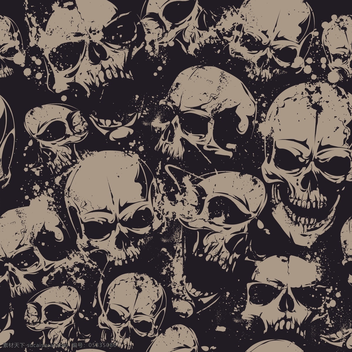 骷髅 人类头骨 恐怖图案 万圣节素材 海盗 卡通插画 创意设计 时尚 印花 图案设计 t恤印花 矢量