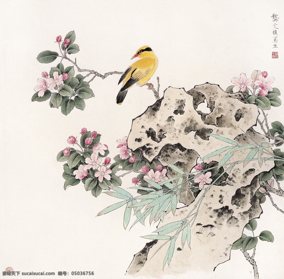 国画装饰画 工笔 山水 花鸟 国画 方形 字画 高清 环境设计 无框画