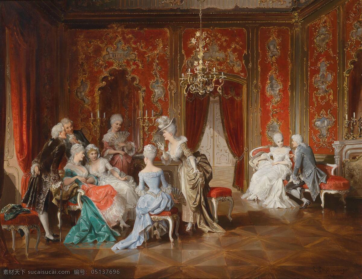 卡尔 施 韦 格 作品 奥地利画家 沙龙 贵族之家 男男女女 聊天 19世纪油画 油画 文化艺术 绘画书法
