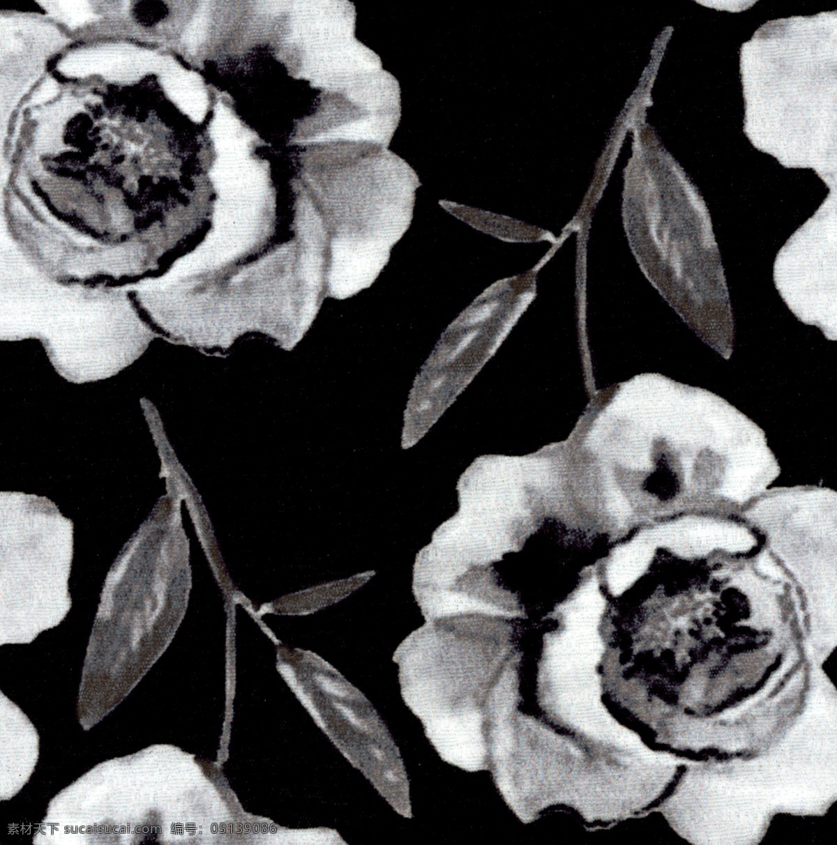 黑白花朵22 黑白花 灰色花 黑底灰花 男装花型 分层图片 分层 黑色