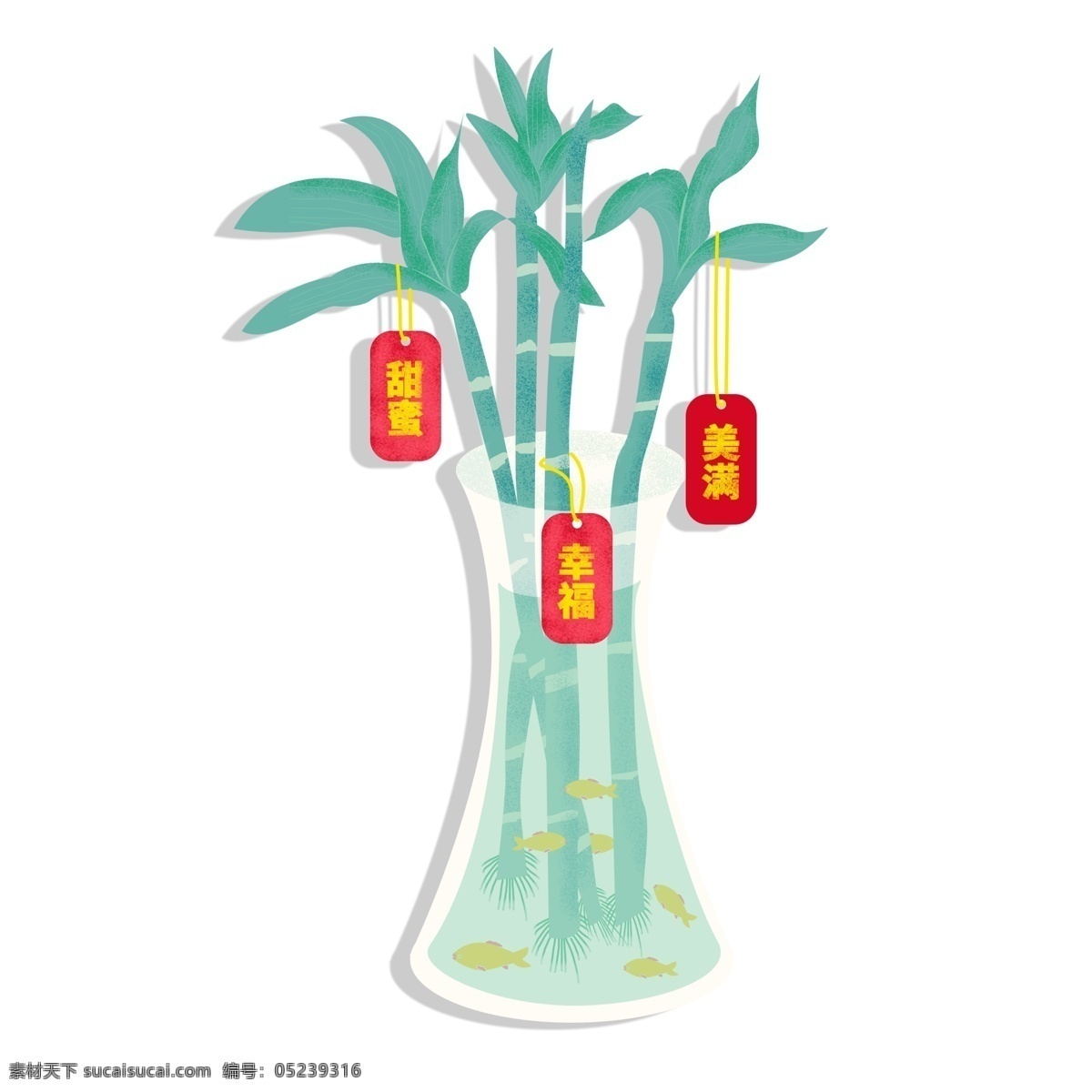 小 清新 唯美 富贵竹 花瓶 商用 元素 创意 小清新 插画 植物 卡通 玻璃 中国风