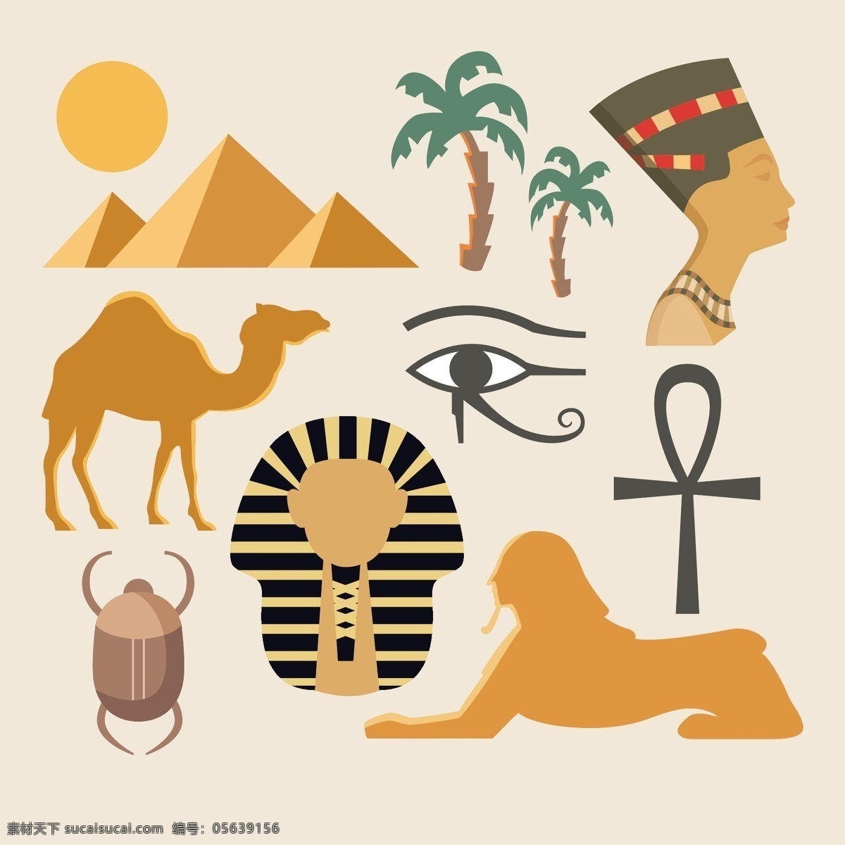 埃及旅游 埃及 旅游元素 埃及文化 法老 木乃伊 金字塔 狮身人面像 椰子树 白色