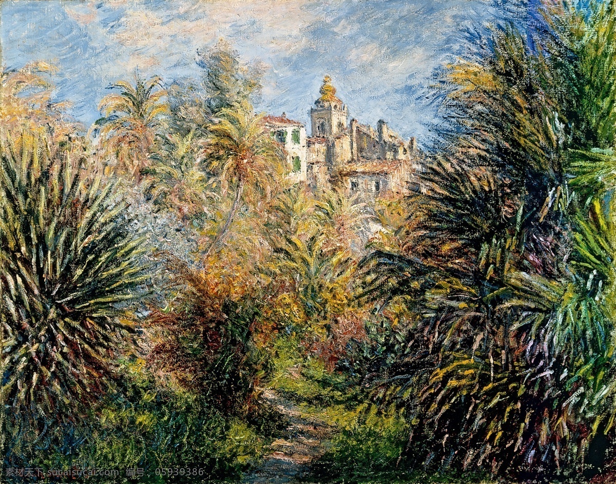 风景 建筑 田园 植物 水景 印象 画派 写实主义 油画 装饰画 bordighera at garden moreno the 家居装饰素材
