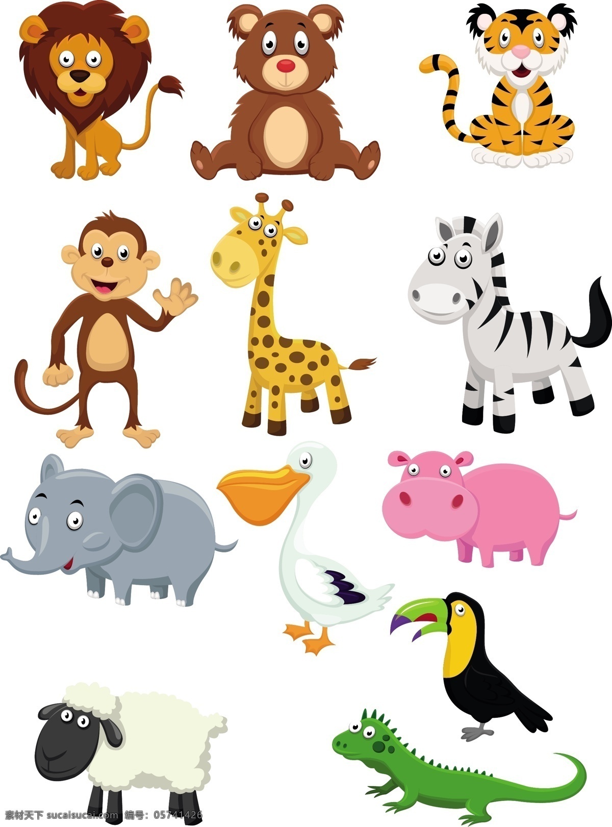 可爱 卡通 动物图片 可爱卡通动物 卡通动物 矢量素材 可爱动物 大眼动物 小鸡 大象 长颈鹿 斑马 小狗 狮子 小猫 乌龟 绵羊 恐龙 动物设计 陆地动物 生物世界 卡通设计素材