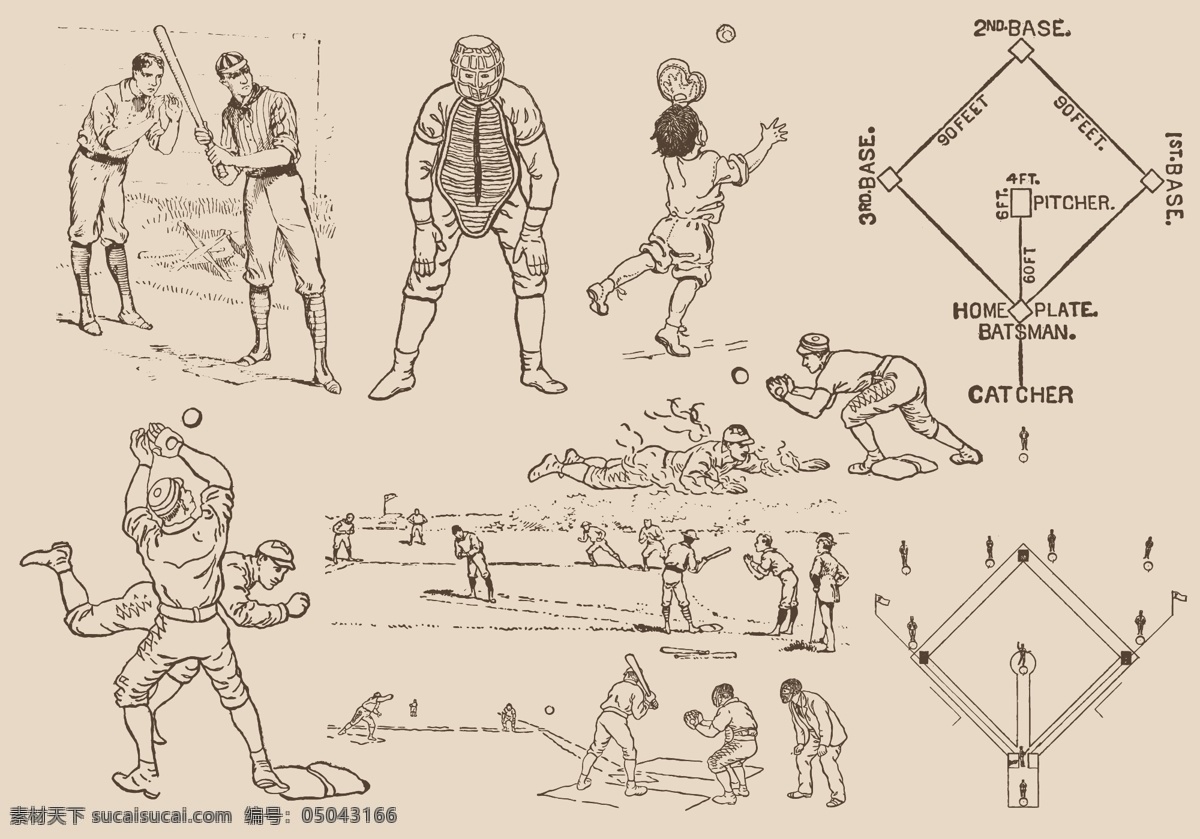 棒球的图纸 蝙蝠 球员 棒球钻石 素描 画 线 背景 复古 球 矢量 钢笔 绘图 设备 娱乐 插图 收藏 运动员 集 艺术 摇摆 人 游戏 体育 孤立 白色 团队 图标 棒球 打击 训练