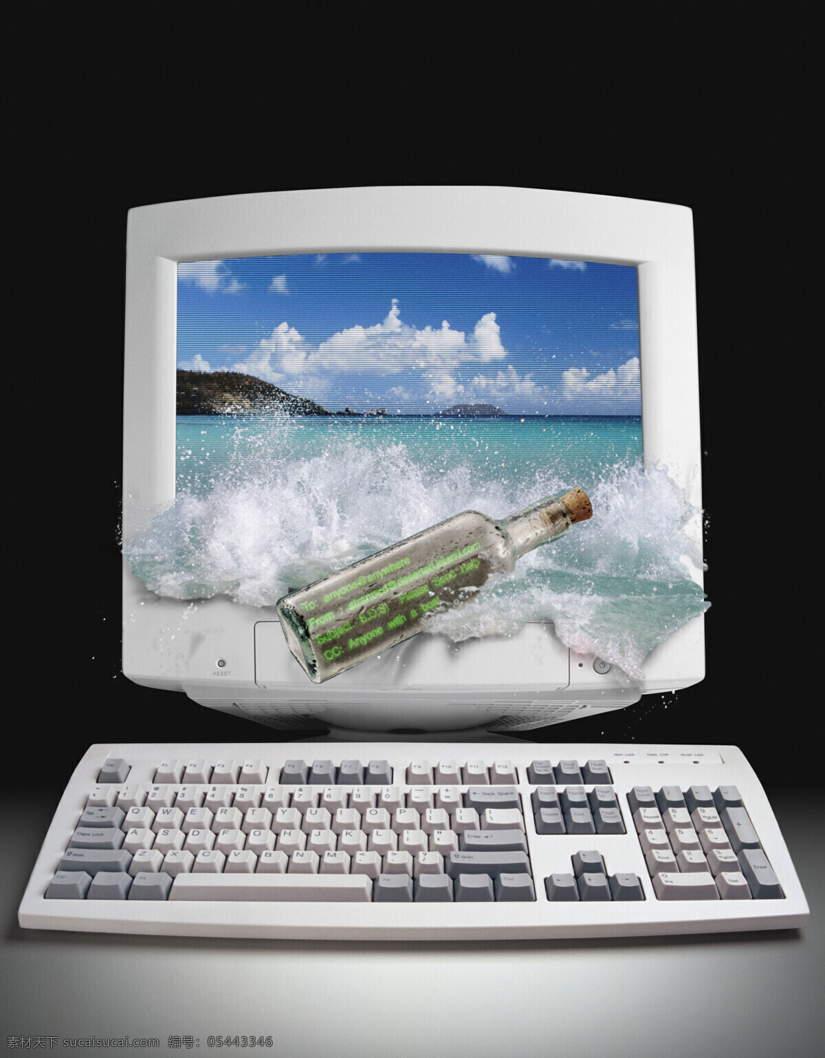 创意 电脑创意 电脑网络 键盘 浪花 漂流瓶 生活百科 电脑 创意设计 模板下载 台式电脑 水 显示器 internet 因特网 psd源文件